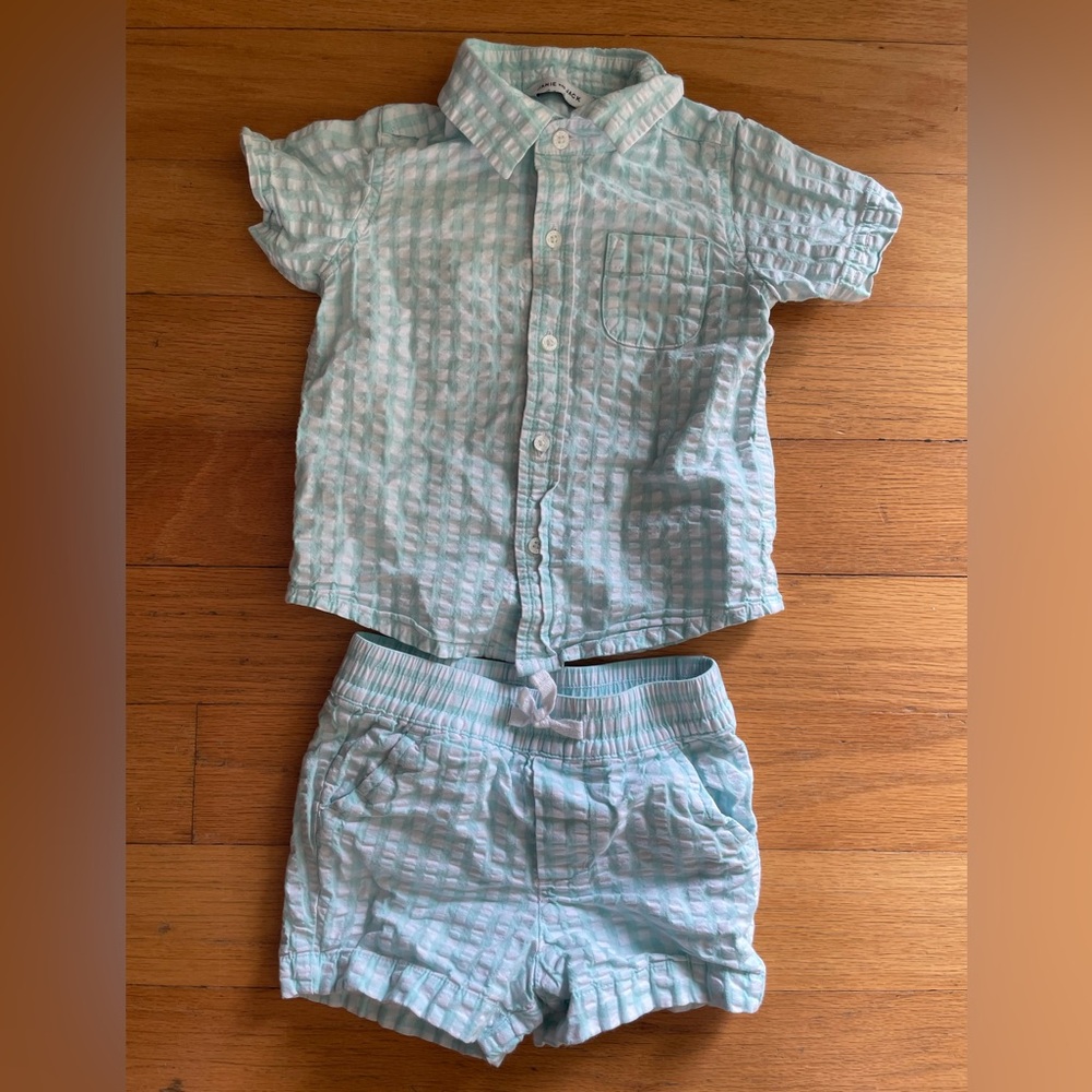 Janie and Jack Light Blue Checkered Shirt and Shorts Set